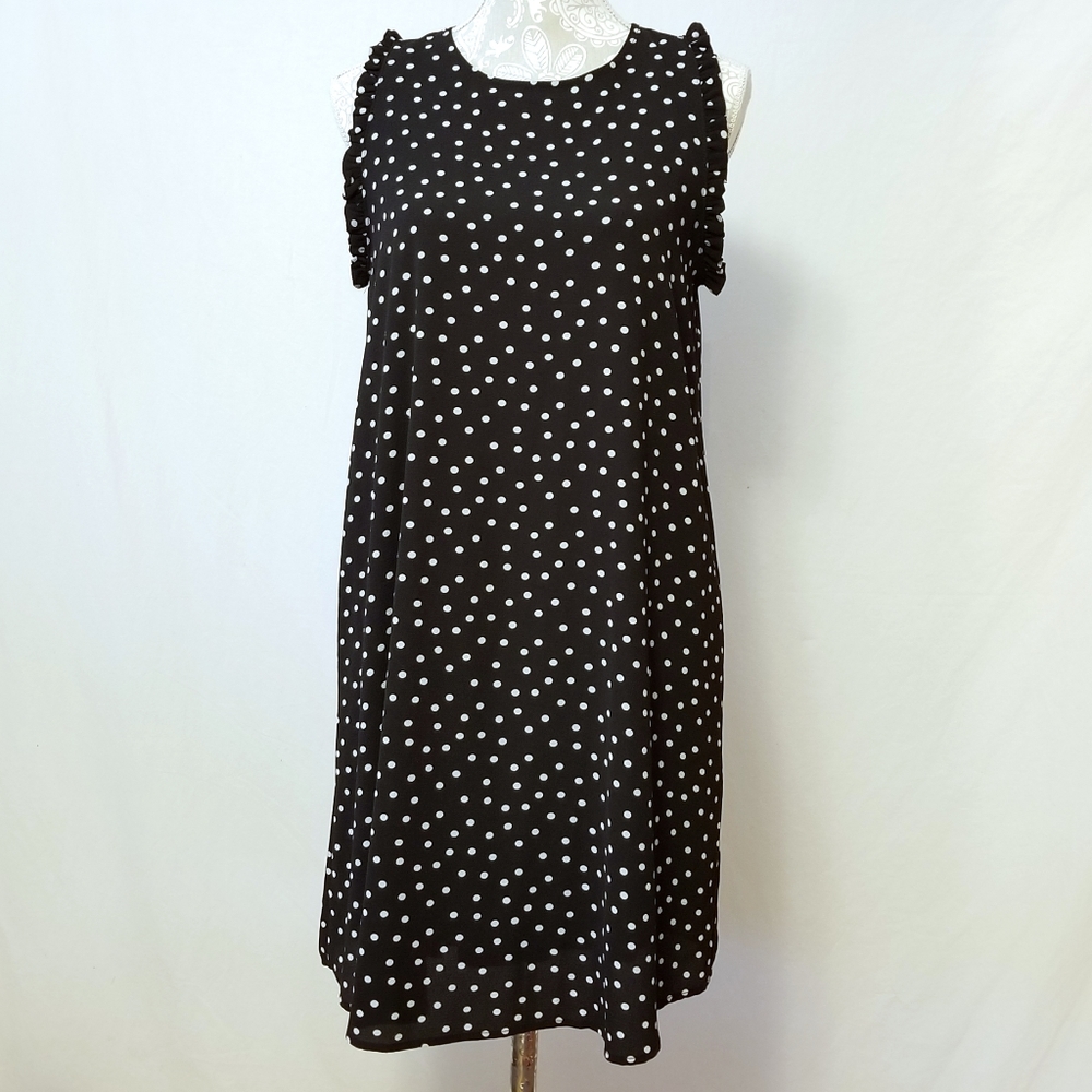 Le Lis Sleeveless Polka Dot Ruffle Arm Dress Sz S